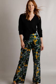 Vadoma Eco Printed Velvet Wide Leg Trousers Ivy