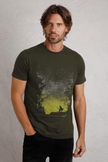 Dark Sky Organic Cotton Front Print T-Shirt Fir Green