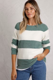 Wanda Cosy Knit Stripe Jumper Frosty Spruce