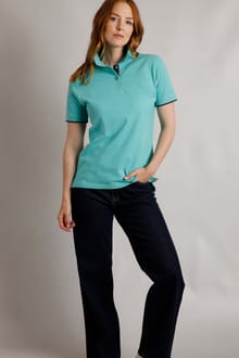 Pammie Organic Cotton Pique Polo Shirt Aqua Marine