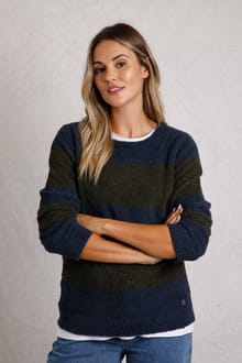 Wanda Cosy Knit Stripe Jumper Navy