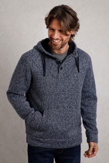 Compton Eco Button Neck Borg Hoodie Navy