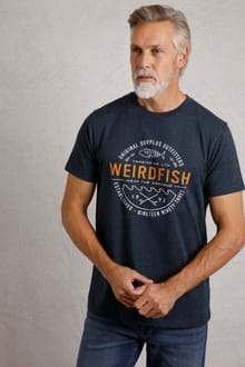 Waves Front Print Graphic T-Shirt Navy