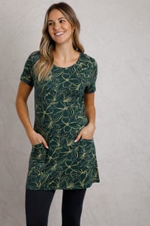 Sidra Organic Cotton Printed Jersey Slub Tunic Forest Green