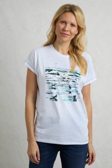 Beach Run Organic Cotton Front Print Graphic T-Shirt White