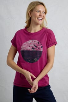 Volant Organic Cotton Front Print T-Shirt Dark Raspberry