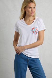 No Rain No Flowers Organic Cotton Slub Pocket T-Shirt White