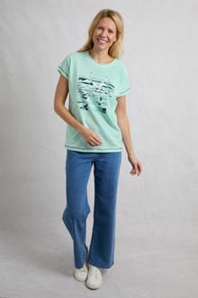 Beach Run Organic Cotton Front Print Graphic T-Shirt Seafoam