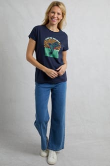 Fly Free Organic Cotton Slub Graphic T-Shirt Dark Blue