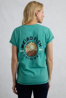 Sunset Summit Back Print Organic Cotton Graphic T-Shirt Dark Jade