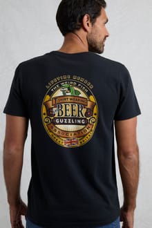 Beer Guzzling Back Print Artist T-Shirt Black