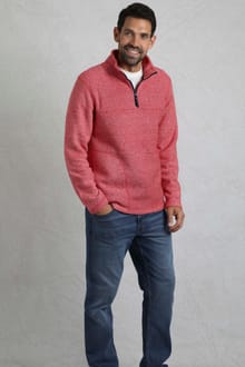 Laramie Eco 1/4 Zip Snow Marl Fleece Tango Red