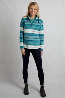 Lana 1/4 Zip Stripe Microfleece Hoodie Lagoon Blue