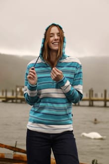 Lana 1/4 Zip Stripe Microfleece Hoodie Lagoon Blue