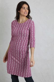 Moondust Organic Cotton Printed Jersey Dress Dark Raspberry