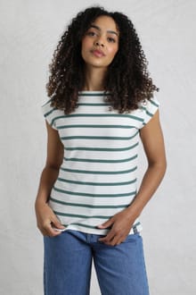 Bowe Organic Cotton Striped Jersey T-Shirt Mineral Blue