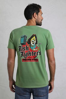 Fish Fighters Back Print Artist T-Shirt Artichoke Green