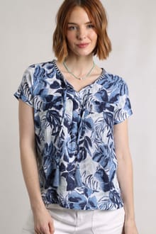 Sofia Organic Cotton Printed Double Cloth Blouse Estate blue