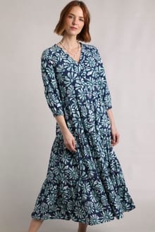 Lainey Printed Seersucker Midi Dress Aqua Marine