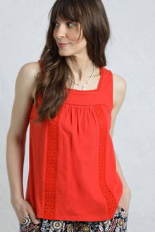 Chelle Organic Cotton Jersey Square Neck Vest Tango Red