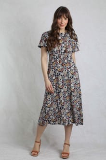 Everly LivaEco™ Printed Viscose Dress Navy