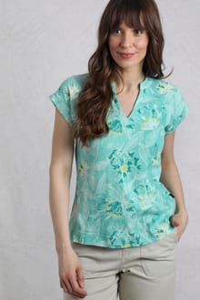 Alia Organic Cotton Printed Jersey Top Aqua