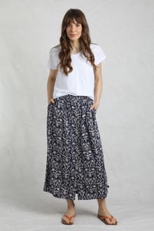 Nina Livaeco™ Printed Viscose Midi Skirt Rich Navy