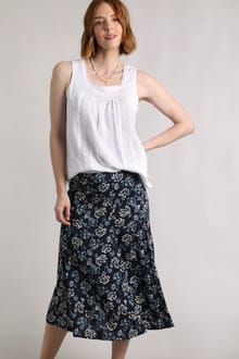 Tiya Lenzing EcoVero™ Printed Viscose Midi Skirt Black Iris