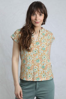 Alia Organic Cotton Printed Jersey Top Deep Amber