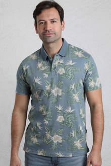 Jarat Printed Jersey Polo Blue Mirage