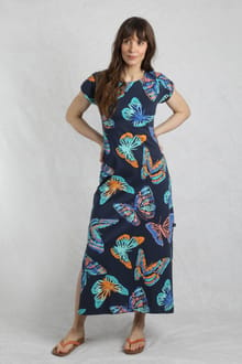 Mirren Organic Cotton Printed Maxi Dress Dark Blue