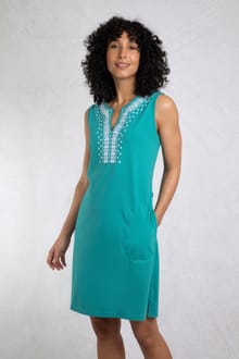 Anaya Organic Cotton Embroidered Jersey Shift Dress Viridis