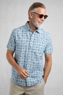 Tarim Linen Rich Hawaiian Shirt Faded Denim