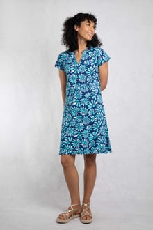 Suffolks Organic Cotton Printed Jersey Dress Aqua Marine