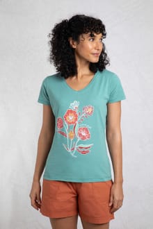 Botanic Organic Cotton V Neck Front Print T-Shirt Viridis