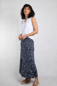 Ares Printed Jersey A-Line Maxi Skirt Dark Navy