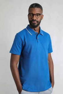 Powell Organic Cotton Textured Polo Shirt Blue Sapphire