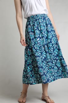 Harini Organic Cotton Double Cloth Printed Midi Skirt Aqua Marine