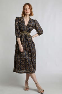 Kerina Organic Cotton Printed Midi Dress Ink