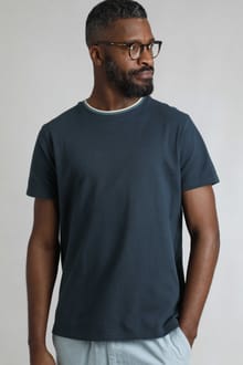 Harris Organic Cotton Textured Crew Neck T-Shirt Navy Blue