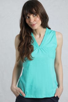 Ainey Broidery Pocket Vest Aqua Marine