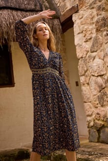 Kerina Organic Cotton Printed Midi Dress Ink