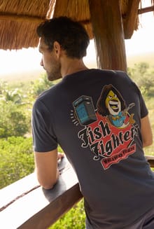 Fish Fighters Back Print Artist T-Shirt Navy