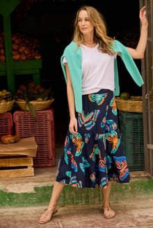 Cassis Lenzing EcoVero™ Printed Viscose Tiered Skirt  Dark Blue