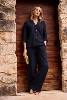 Zelaya Organic Cotton Double Cloth Wide Leg Trousers Navy