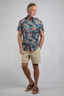 Palm Short Sleeve Reverse Print Shirt Navy