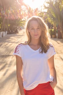Tildare Organic Cotton Embroidered T-Shirt Crimson