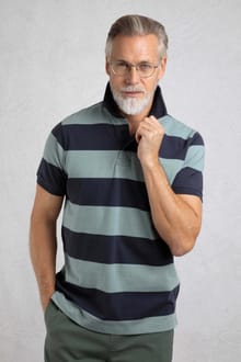Ronald Organic Cotton Striped Polo Shirt Dusty Teal
