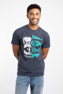 Double Fish Front Print Eco Graphic T-Shirt Navy