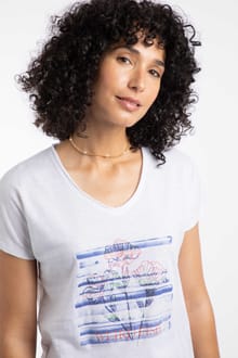 Watercolour Flower Organic Cotton Front Print Graphic T-Shirt White